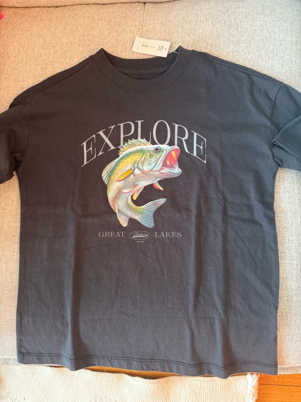 Old Navy Black Kids Graphic Tee with Multicolor Fish "Explore" Design